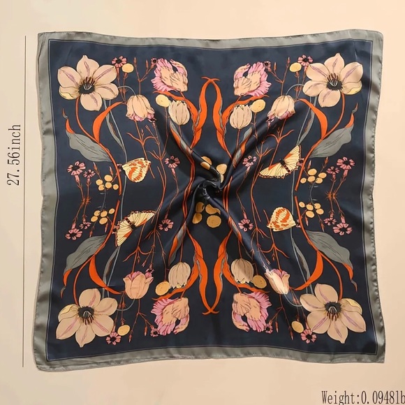 In stock Scarf Women Silky Floral square - Picture 5 of 6